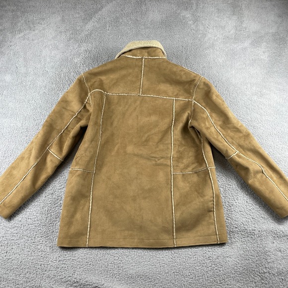 Marlboro Man Coat Mens Large Tan Sherpa Lined Modern NEXT Faux Suede 70s Cowboy - Picture 3 of 12